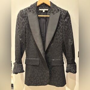 Veronica Beard Ashburn Dickey Satin Black Leopard
Print Jacquard Blazer Size 0